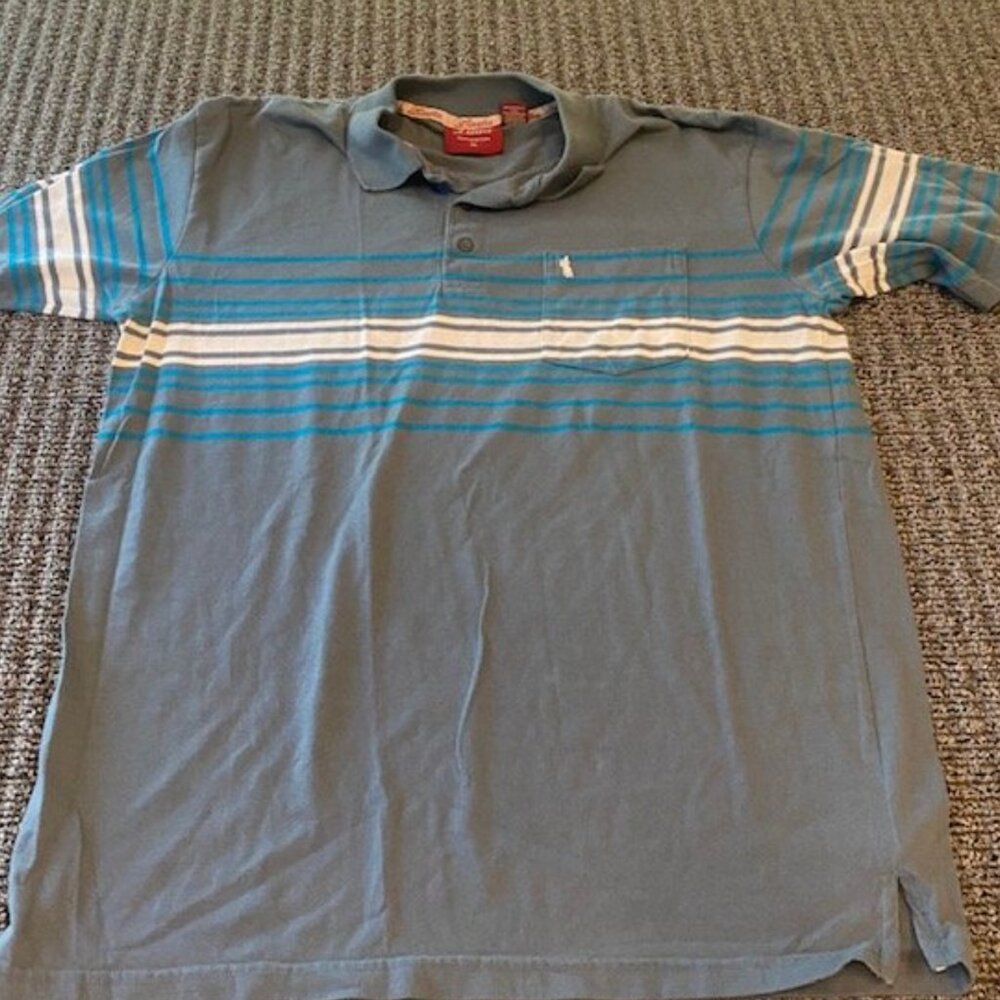 Mens LADA The Original Style Polo Shirt / Blue White Stripes / Size XL {22")